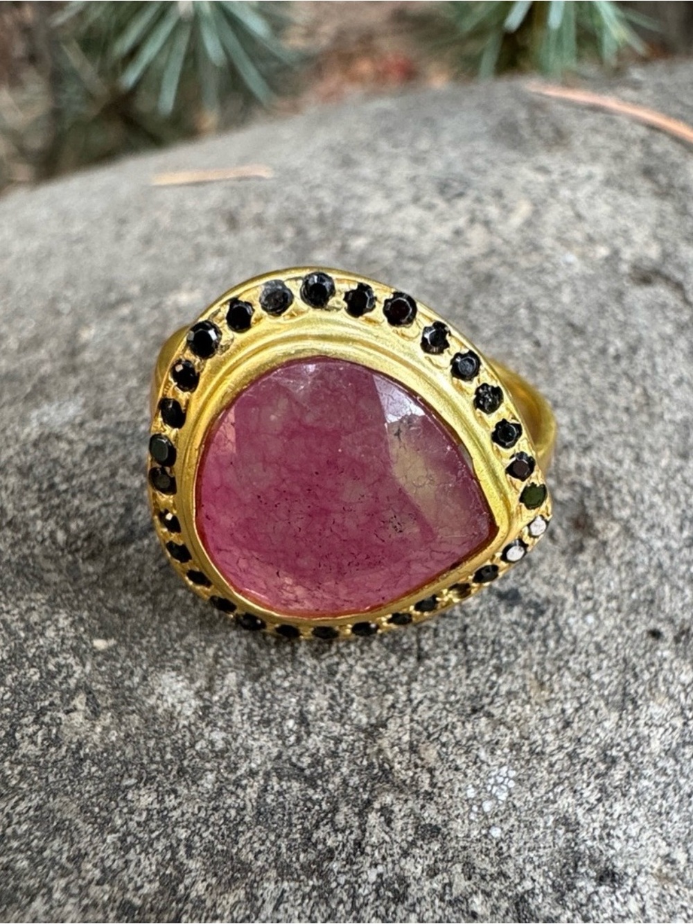 Sundance pink sapphire and black diamonds ring